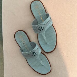 Tory Burch Sky Blue Embossed Sandals